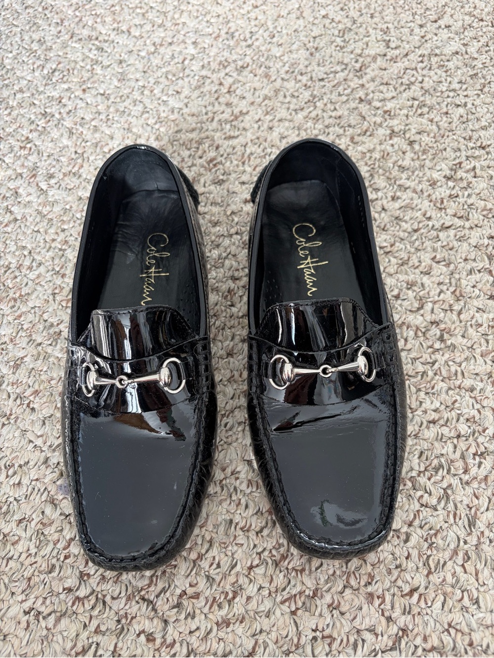 Cole Haan Black Patent Leather Loafers with Silver Hardware Size 7 BRAND NEW